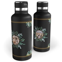 20oz Black Stainless Steel Tank Water Bottle with Botanical Photo design
