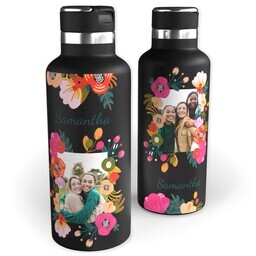 20oz Black Stainless Steel Tank Water Bottle with Bright Bouquet design