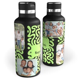 20oz Black Stainless Steel Tank Water Bottle with Green Squiggles design