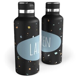 20oz Black Stainless Steel Tank Water Bottle with Neutral Terrazzo design