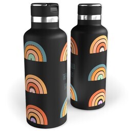 20oz Black Stainless Steel Tank Water Bottle with Rainbow Doodle design