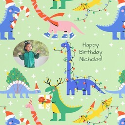 Wrapping Paper - 24x72in sheet with Christmas Dinos design